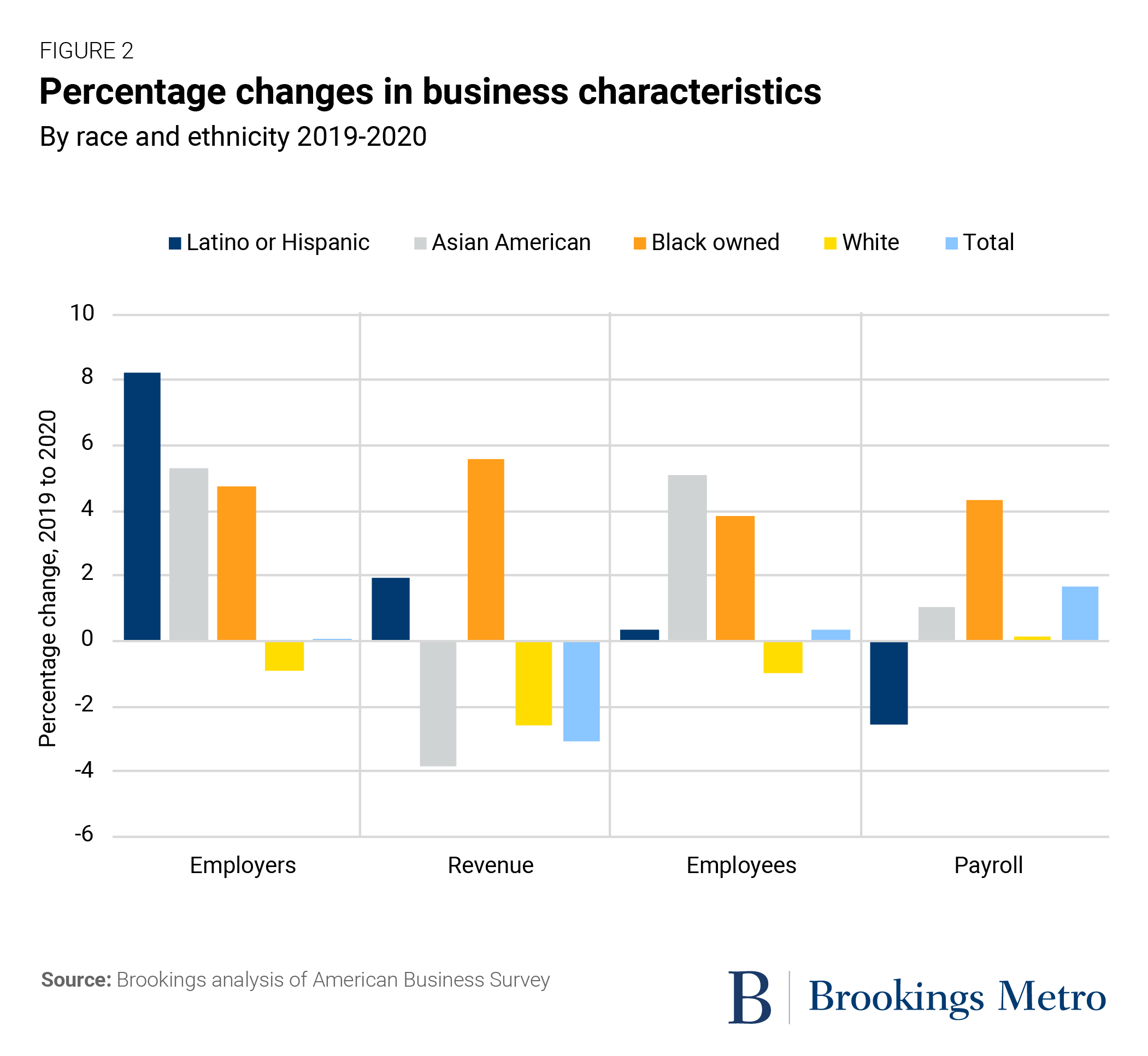 Figure 2: Percentage changes in business characteristics by race and ethnicity, 2019 – 2020