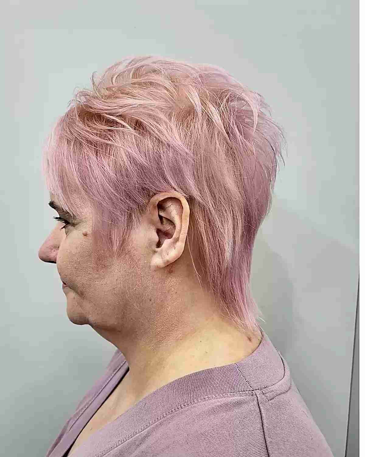 Pink Choppy Mullet for women past their 60s with Fine Hair