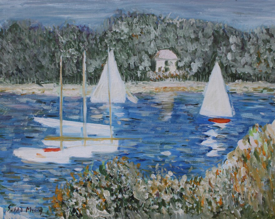  A painting of sailboats. 