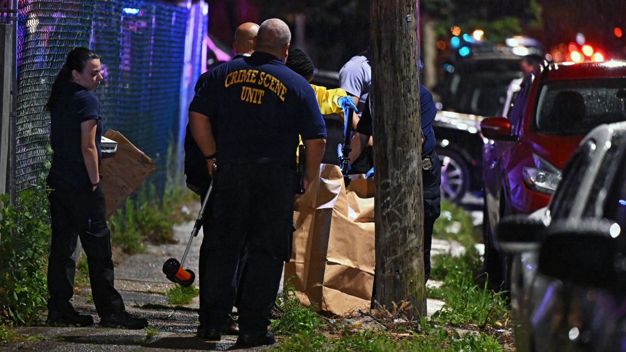 Police on the scene of a shooting in Philadelphia on Monday night.