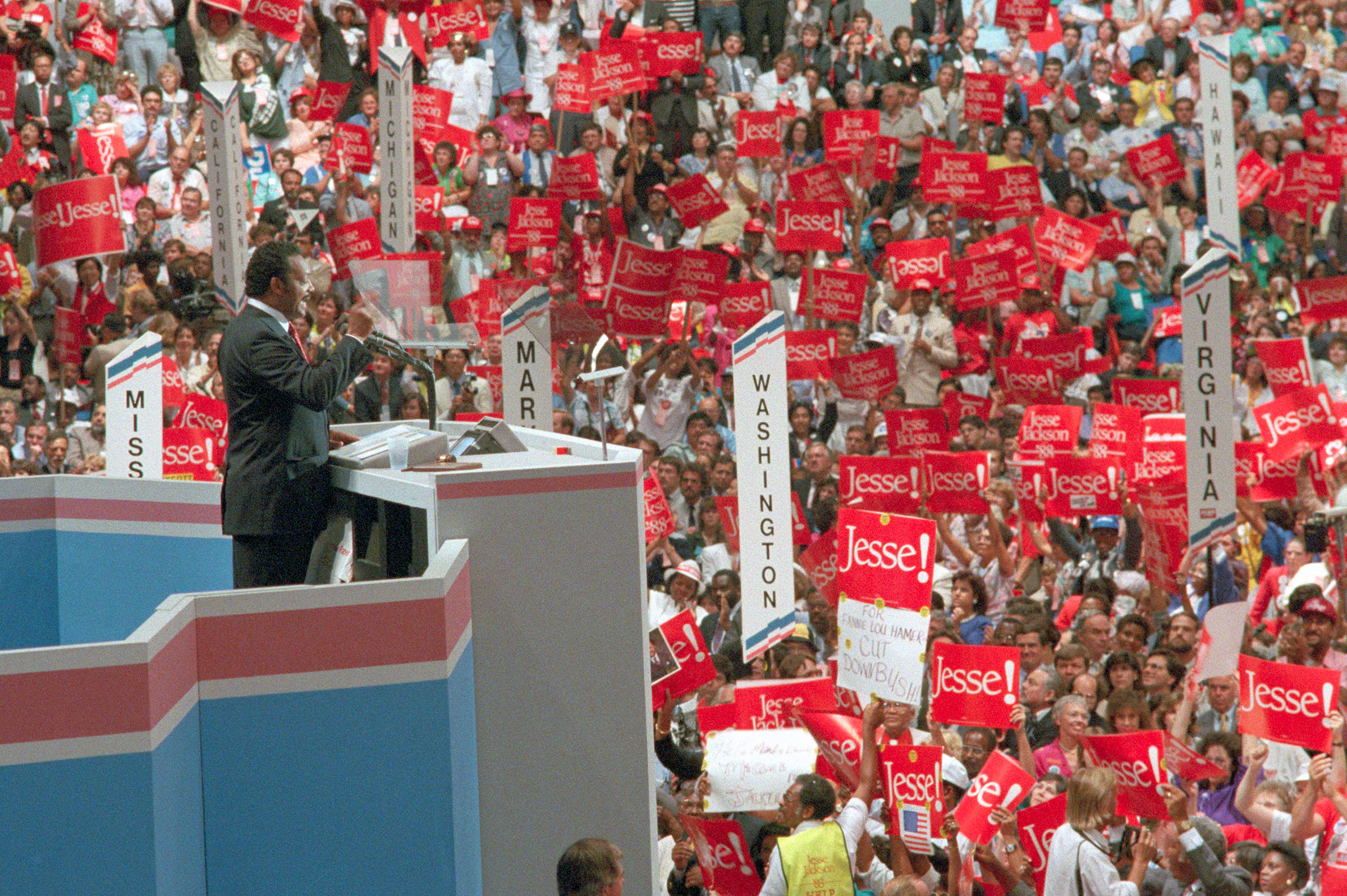 Jackson addresses the Democratic National Convention on July 19, 1988. (Bettmann Archive/Getty Images)