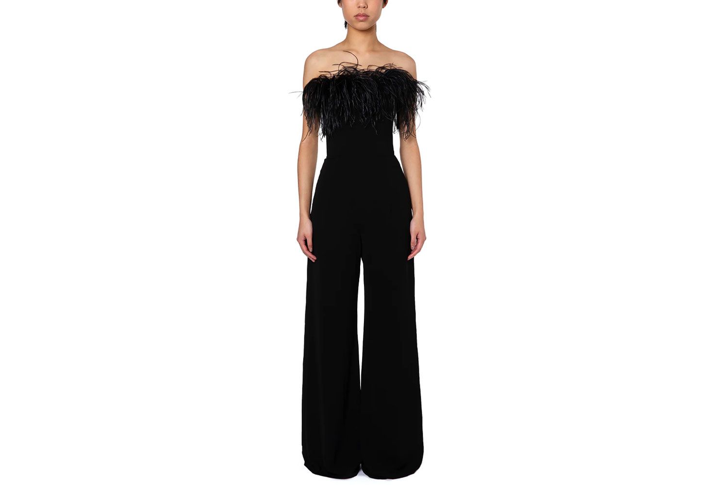 16ARLINGTON Taree Strapless Feather-Trimmed Crepe Jumpsuit
