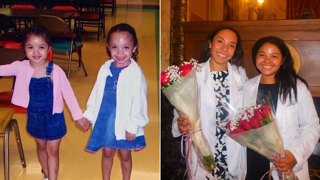 Camryn, left in first photo, right in second, and Marisa Warren