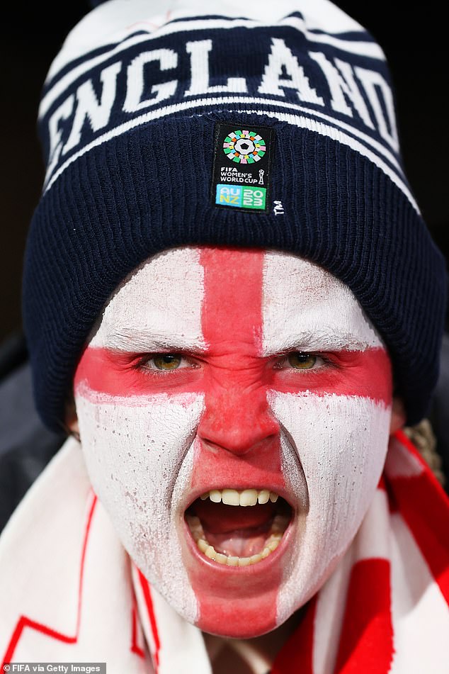 An England fan shows their support prior to the FIFA Women's World Cup Australia & New Zealand 2023 Group D match between China and England at Hindmarsh Stadium
