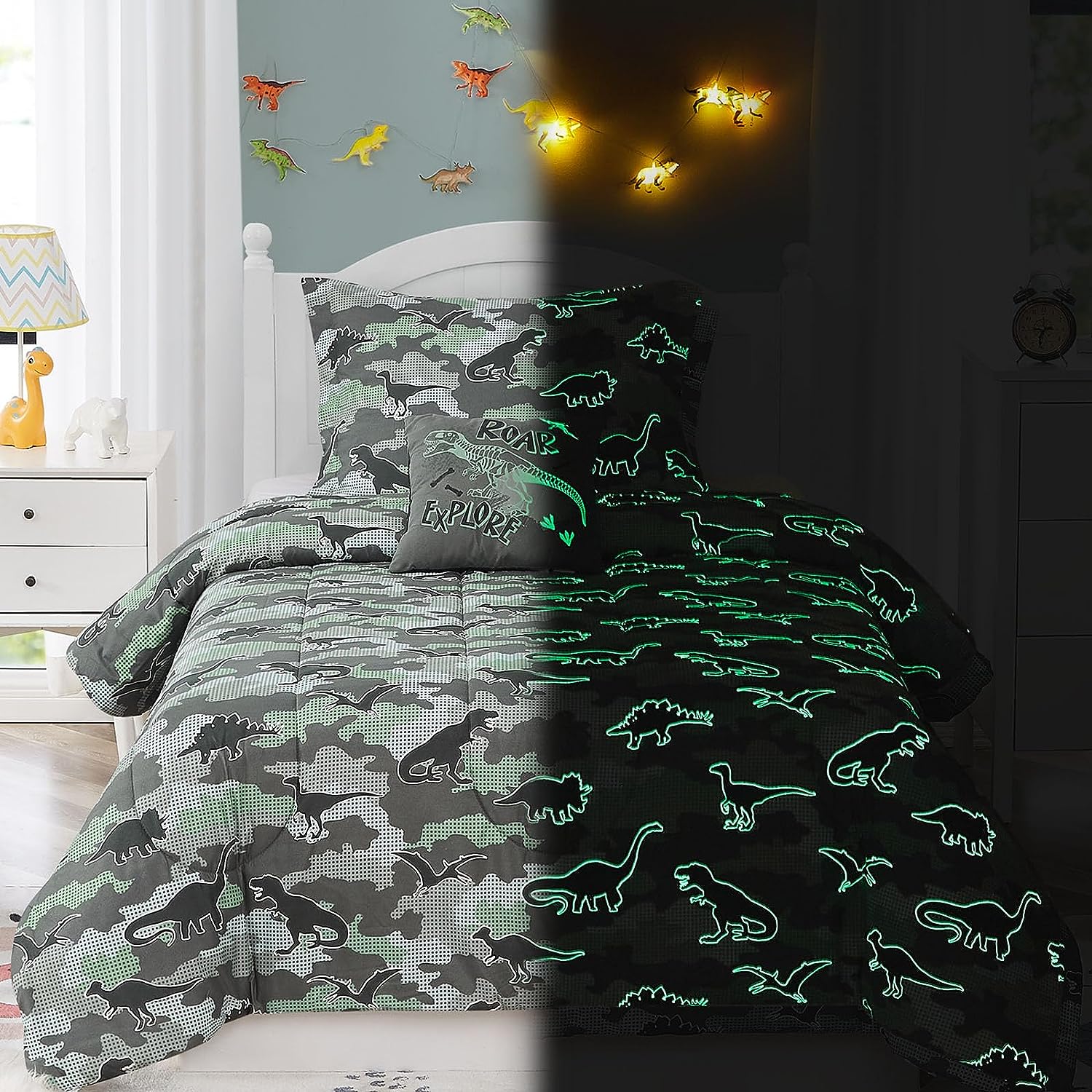Kaleido Space Kids Comforter Set Twin Dinosaur