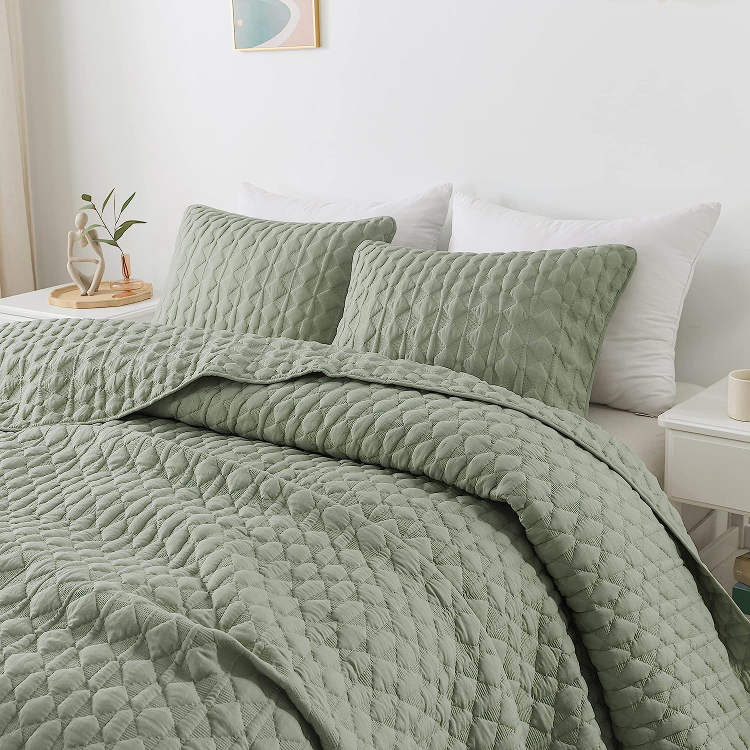 WDCOZY Sage Green Quilt Twin Bedding Set