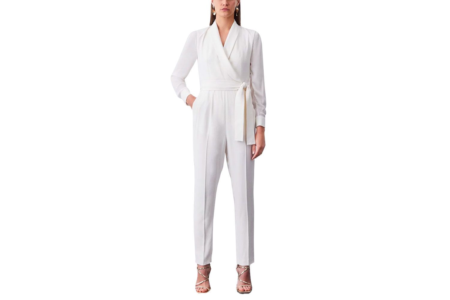 Karen Millen Sheer Sleeve Tuxedo Wrap Jumpsuit