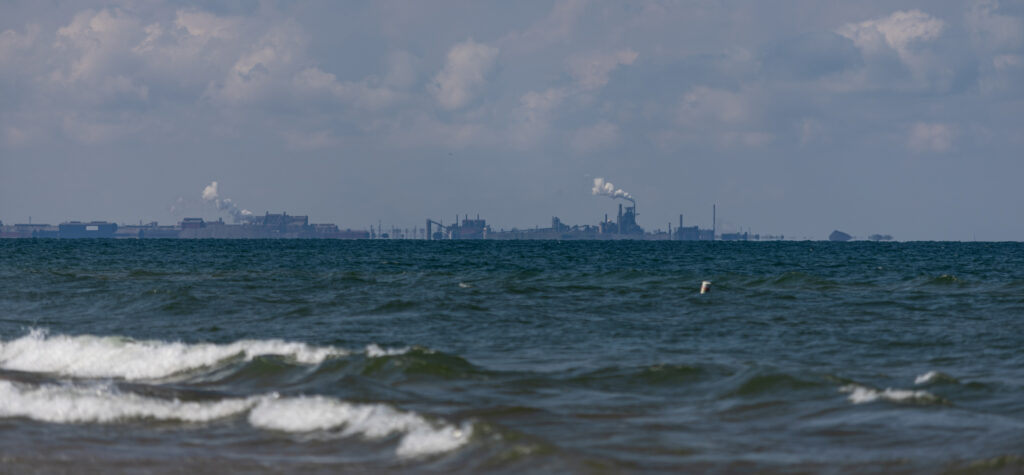 Several industrial facilities line the shores of Lake Michigan in East Chicago and Whiting Indiana, on Wednesday, Sept. 13, 2022. Credit: Vincent D. Johnson
