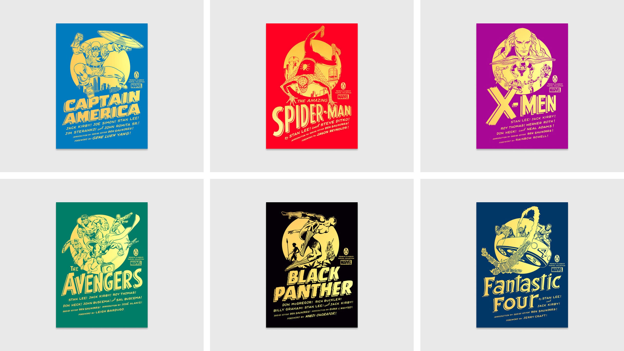 A grid of six comic book covers on gray backgrounds