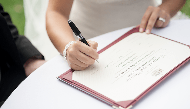 About eight-in-ten women in opposite-sex marriages say they took their husband’s last name