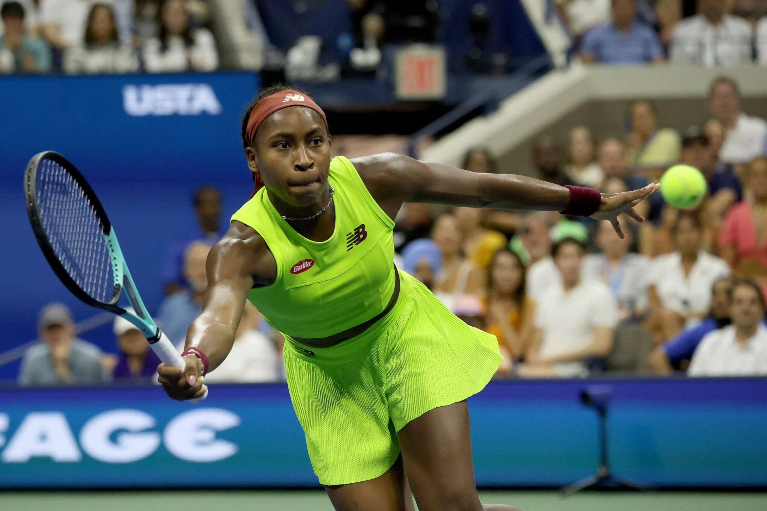 PHOTO: Coco Gauff competes in her semifinal match at the 2023 U.S. Open tennis championships inside Arthur Ashe Stadium at the USTA Billie Jean King National Tennis Center in New York, Sept. 7, 2023.