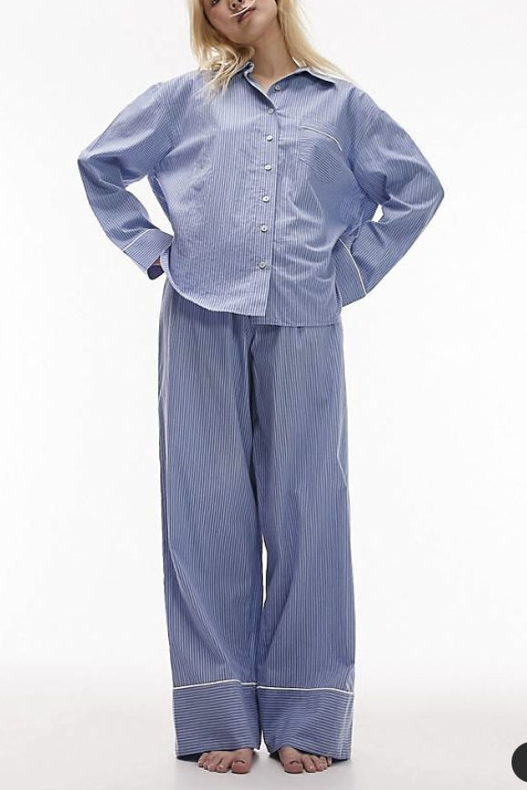 Petite Cotton Stripe Shirt and Pants Pajama Set 
