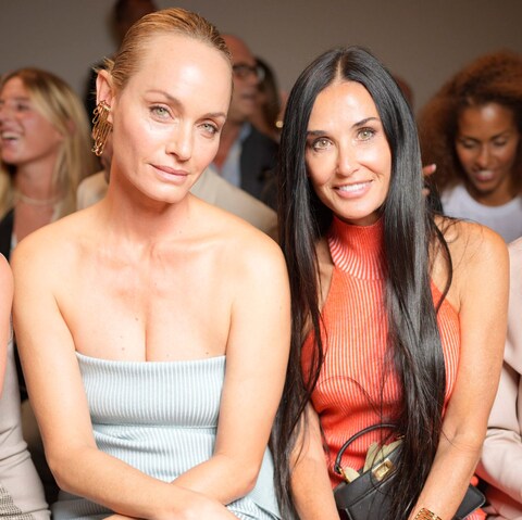 Amber Valetta, 49, and Demi Moore, 60 with minimal make-up on the front row 