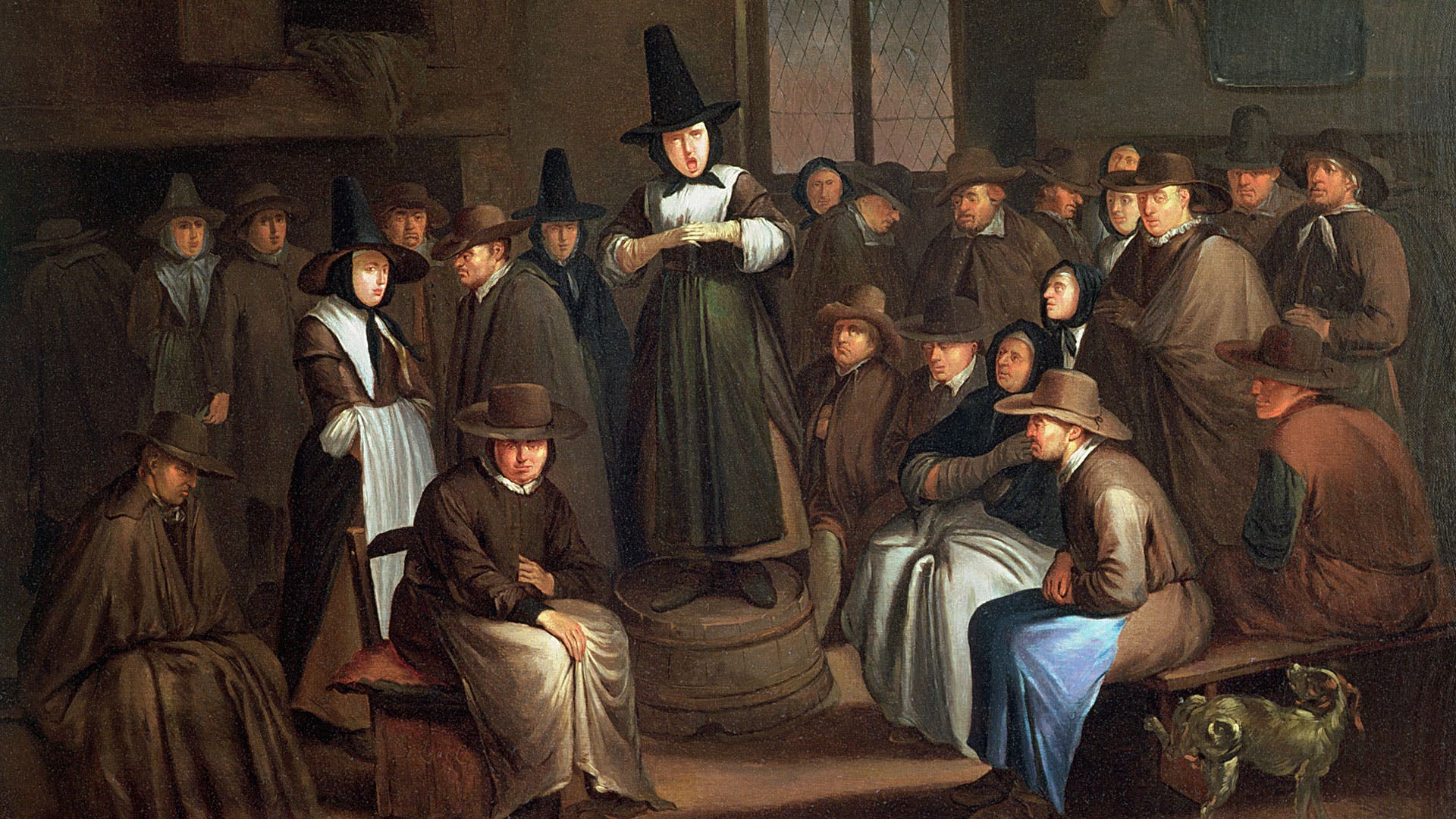 A Quakers Meeting, painted by Egbert Ivan Heemskerck, circa 1685 (oil on canvas).