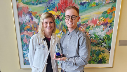 OHSU PA Council Co-Chair Christina Jacobs, PA-C, left, with Dorian Scull, PA-C, a physician assistant in the Transgender Health Program and the SOM Department of Urology and, now, OHSU 2023 PA of the Year. (Courtesy)