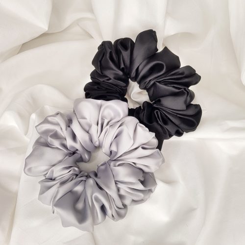Gray and Black Silk Scrunchies