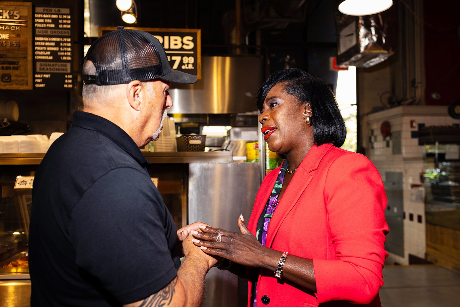 Cherelle Parker in conversation with a constituent.