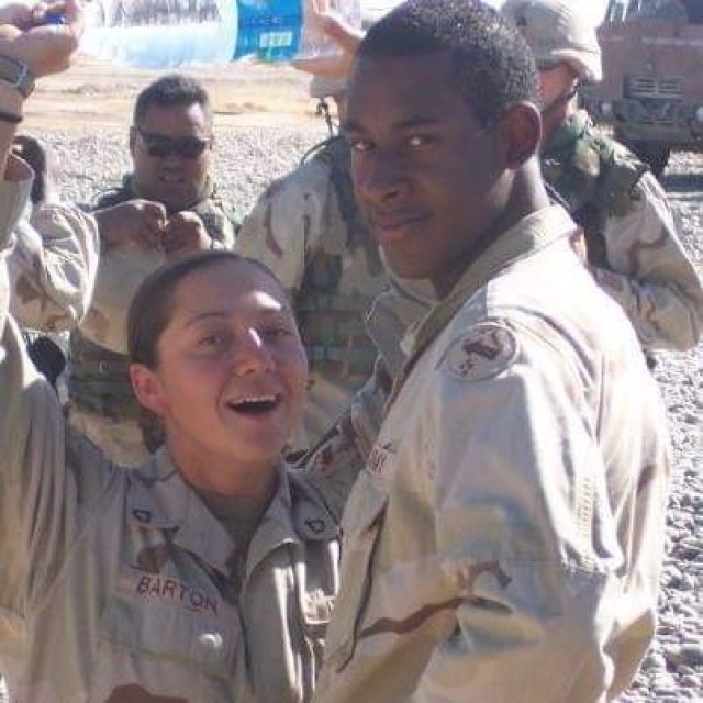 Then-Pfc. Keshon Barton and her future husband, then-Spc. Charles Smith during their 2004 deployment to northern Iraq. Barton, a motor vehicle operator survived an improvised explosive device attack in northern Iraq. One of her close friends, Spc. Ricky Flores died during the blast. 