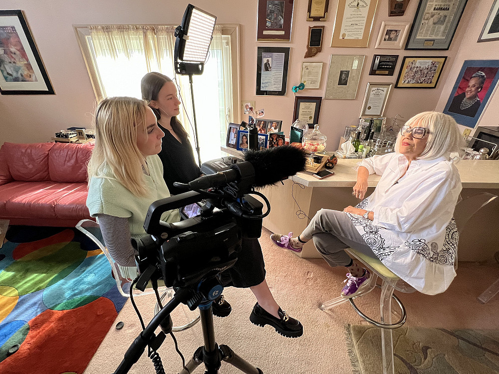 Media School students Grace Romine and Luzane Draughon conduct an oral history interview with Barbara Boyd, longtime reporter and anchor ...