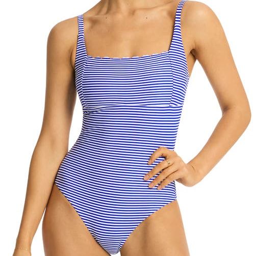 Varsity Stripe Square Neck One-Piece Swimsuit