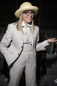 Diane Keaton at the Thom Browne Fall 2023 Couture Collection Runway Show on July 3, 2023 in Paris, France.