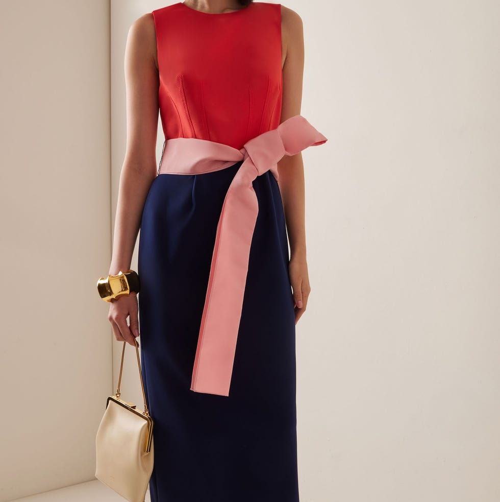 Belted Tri-Color Midi Sheath Dress