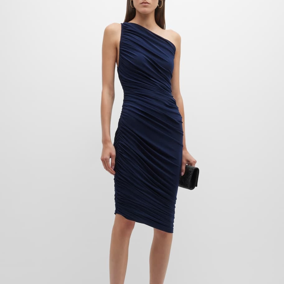 Diana Shirred One-Shoulder Asymmetric Dress