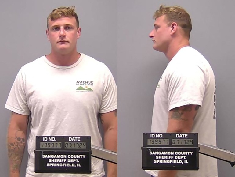 Sean Grayson, a former Illinois sheriff's deputy who was fired, arrested and charged in the fatal shooting of Sonya Massey during a call for help at her home, poses for a jail booking photograph at Sangamon County Detention Facility in Springfield, Illinois, U.S. July 17, 2024. Sangamon County Sheriff's Office/Handout via REUTERS. THIS IMAGE HAS BEEN SUPPLIED BY A THIRD PARTY