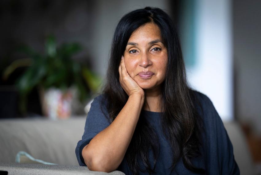 Swati Narayan in her Bellaire home on Monday, July 22, 2024. Narayan “loves the promise of America” and is motivated more by policy than politics. She has two children and helps care for her mother who has dementia.